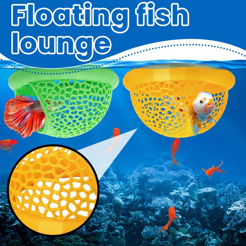 Floating Betta Hide & Shrimp Cave – 3D Printed Aquarium Hammock, Feeding Ring & Resting Spot for Betta Fish, Shrimp & Small Fish (Eco-Safe PLA) - color: Blue