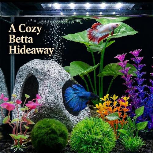 9 Pack Fish Tank Decorations for Betta Goldfish Bowl Decor | Aquarium Decor Kit, Betta Fish Tank Accessories, Hideout Cave, Moss Ball, Colorful Aquarium Plants for Resting, Hiding &Play