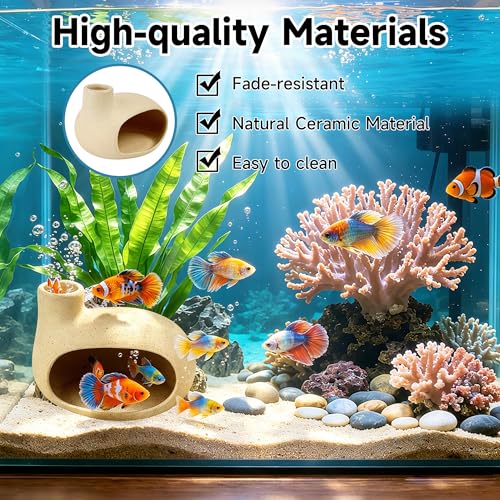 FlidRunest Aquarium Decor Cave Betta Fish Aquarium Accessories Ornaments Hiding Cave Chimney House Hideout for Shrimp Cichlid Hermit Crab, Octopus Hiding Breeding for Tank