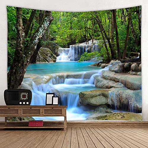 WODEJIA Forest Waterfall Fabric Tapestry Decorative Wall Art Tablecloth Bedspread Picnic Blanket Beach Throw Blanket Multifunctional for Bedroom Dormitory Living Room Hanging 59 x 51 Inches - color: Forest Waterfall Water, size: 59"L x 51"W