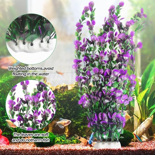 Hamiledyi Purple Green Serrated Leaf Tall Aquarium Plastic Plants Artificial Fish Tank Plant Aquarium Decor Extra Large Lifelike Aquatic Plant Suitable for Saltwater and Freshwater 21.6-inch Tall 2Pcs - color: B*2 Pcs, size: 21.6 in