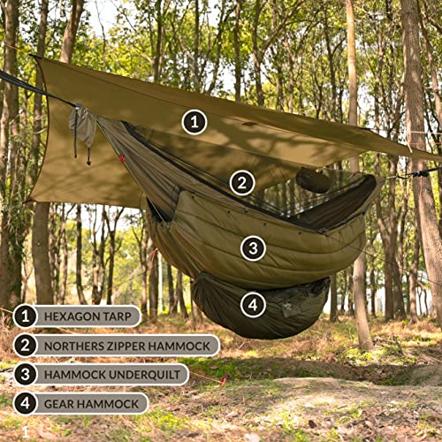 Onewind 11ft Zipper Hammock with Mosquito Net for Camping, Portable Double-Layer Northers Hammock with Adjustable Ridgeline for Camping, Hiking and Backpacking, OD Green, Sleeping Pad Not Included - color: Od Green-double Layer Hammock Bed, size: 11' x 64