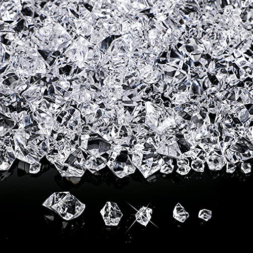Syhood 570 Pcs 5 Sizes Clear Fake Crushed Ice Rocks Plastic Gemstones Transparent Acrylic Crystal Gems Diamond Cubes for DIY Craft Vase Fillers Fish Tank Centerpieces Wedding Summer Holiday Decoration - color: Clear