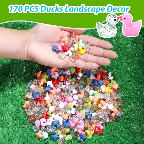 170 Pcs Mini Ducks Tiny Resin Ducks Glitter Little Animals Figurines Bulk for Micro Landscape Aquarium Ornaments Kit Dollhouse Decor Crafts Garden Accessories
