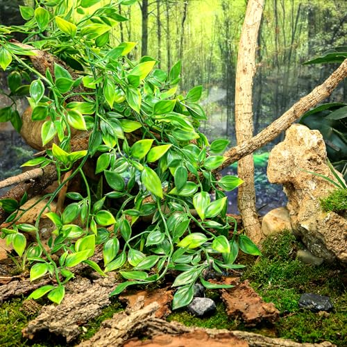 Reptile Plants, 4 Pack Terrarium Hanging Plants Vines Artificial Leaves Habitat Decorations with Suction Cup for Bearded Dragon Hermit Crab Lizard Snake Geckos Chameleon - color: 4 Pack