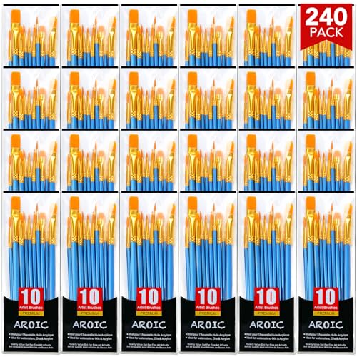 AROIC Acrylic Paint Brush Set, 24pack/240pcs Nylon Hair Paint Brushes for Acrylic Painting, Artist Craft Paint Brushes Supplies, Kid Adult Watercolor Oil Paint Brush Kit - color: Blue, size: 240pcs