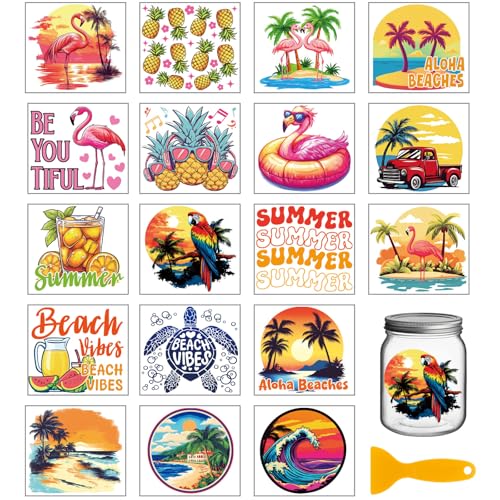 GLOBLELAND 18 Sheets Summer Flamingo Rub on Transfer 3.9x3.6inch Colorful Pineapple Vase Home Decals Sunset Turtle Cup Transfer Stickers for Furniture Vase Glass Art Crafts Decorations - style: Summer Flamingo