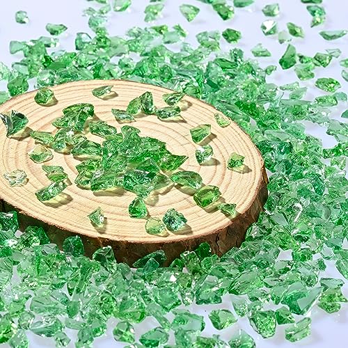 Green Crushed Glass for Crafts, Broken Glass Chips for Resin Art.,Vase Filler,Fish Tank Gravel Stone, Decorative Filler(3-6mm 1.2 Pound) - color: Green