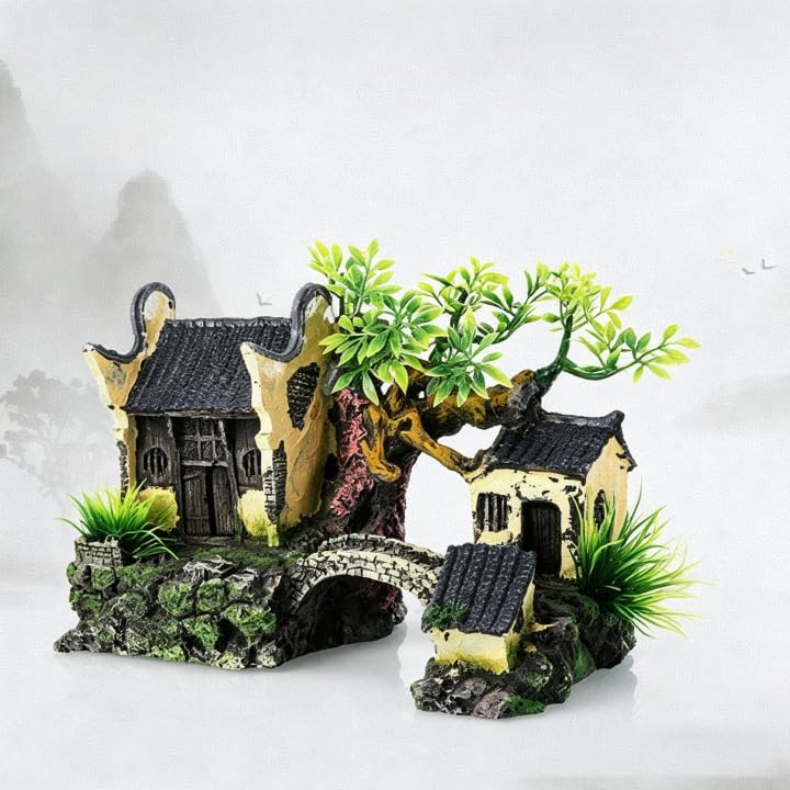 Resin Castle Decorations Chinese Landscape House Model Resin Fish Tank Decoration Traditional Castle Aquarium Ornament Simulation - color: A, size: 1.0*1.0*1.0
