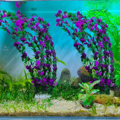 20.47 Inch Tall Aquarium Plants – Large Lifelike Artificial Fish Tank Decorations, 2 Pcs Fish Tank Plants Plastic, Durable & Safe for Freshwater/Saltwater Aquariums (Purple (Style C)) - color: Purple (Style C)