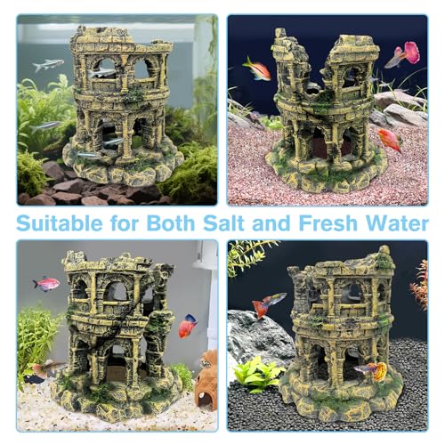 Hamiledyi Aquarium Antique Roman Column Ruins European Castle Stone Cave Decorations Fish Tank Artificial Resin Ornaments Large Landscaping for Betta Hide Play - style: Antique Roman Column Ruins