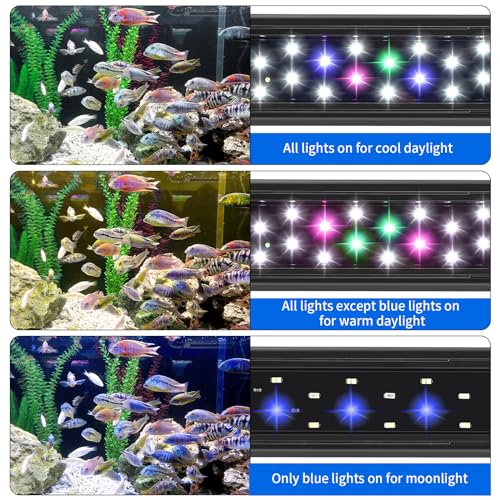 AQUANEAT LED Aquarium Light 48 to 54 Inch with Timer, auto on Off, Adjustable Brightness, Full Spectrum, Daylight Moonlight Mode, for Fresh Water Low-to-Mid Light Plants - size: 48"-54"