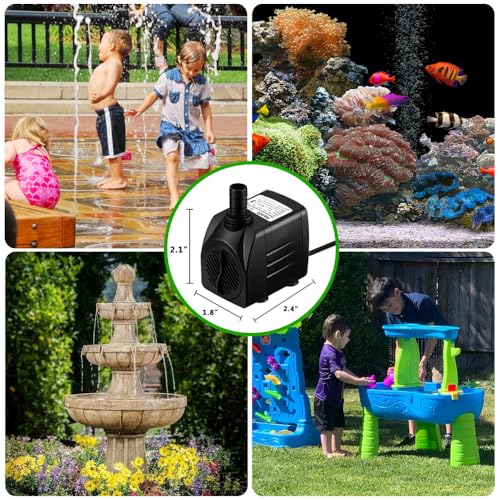 PULACO Small Submersible Pump (160GPH 10Watt), Ultra Quiet Fountain Pump (600L/H) with 3.3 ft Tubing for Aquariums, Pond Fountain, Water Feature, Indoor Fountains