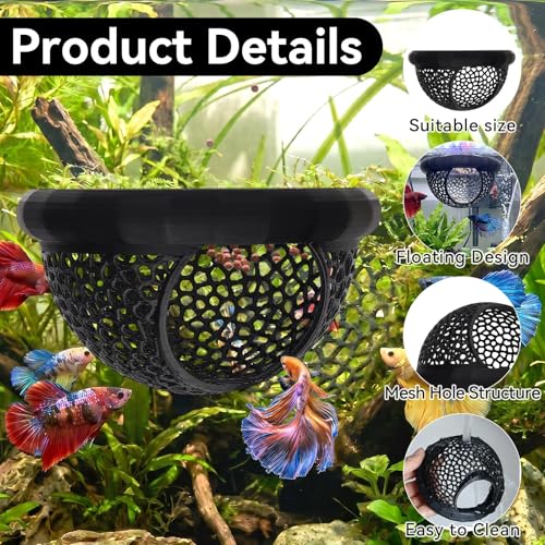 Floating Betta Shrimp Cave, Multi-Functional Aquarium Hammock for Hiding Feeding, Floating Betta Fish Skins with Feeding Ring, Tank Resting Spot for Small Fish Betta Shrimp (Black, Large) - color: Black, size: Large