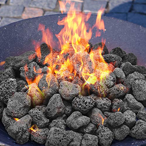 Skyflame 10LB Lava Rocks for Fire Pits, Fire Tables, Fireplaces, Garden Landscaping Decoration, Indoor and Outdoor Use, 1"-2" Natural Sizes, Black - color: Black, size: 1" - 2"