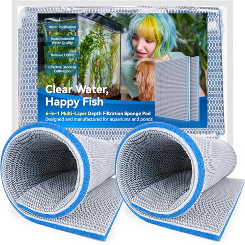 Borlech 8-Layer Fast-Acting Aquarium Filter Pad - Cut-to-Size Aquarium Floss Media for Fish Tank, Pond, Sump - Fast Water Polishing in Hours (23.62"x15.75"x0.6", 2 Pack) - size: 23.62"x15.75"x0.6" (2 Pack)