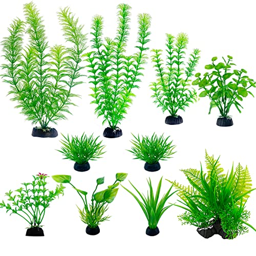 Artificial Aquarium Plants Plastic, Fake Plants for Aquarium Fish Tank, Realistic Plant 10PCS - color: 10pcs Green