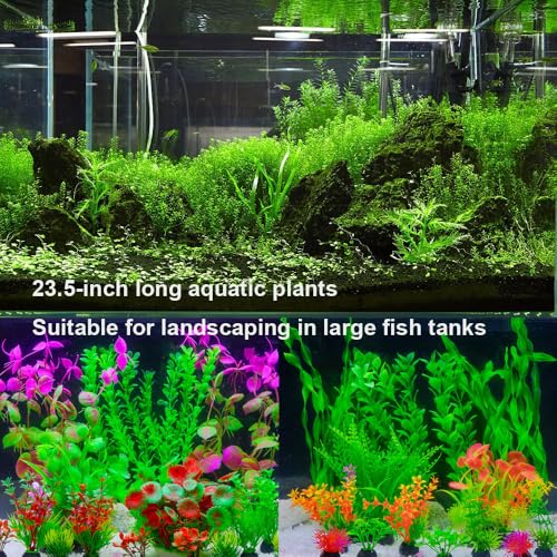 2 Pack Aquarium Decor Artificial Seaweed Water Plants, Extra Large 23.6 Inches Fish Tank Plastic Plants, Tall Fish Tank Decorations with a Aquarium Diver Ornament (Green) - color: Green