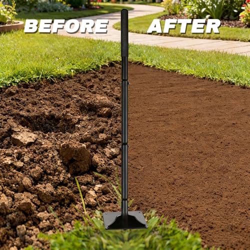 Steel Tamper Tool with 48 inch Handle, 10''x10'' Gardening Hand Tools for Leveling Ground Installing Pavers Driveway, Garden, Yard and Repairing Blacktop