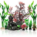 Fish Tank Decorations Plants with Resin Cave Rock View, 9pcs Aquarium Decorations Plants Plastic,Fish Tank Accessories, Fish Cave and Hideout Ornaments, Aquarium Decor