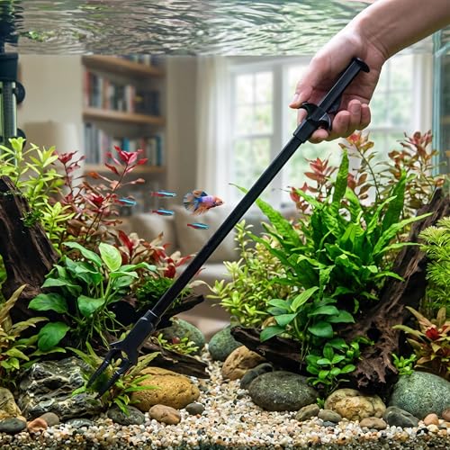 Aquarium Planting Tweezers 50cm Plastic Aquascaping Tool for Water Plant Trimming and Rooting, Precise 50cm Reach for Deep Tank Planting, Gravel Vacuum Compatible in Freshwater and Saltwater Setups