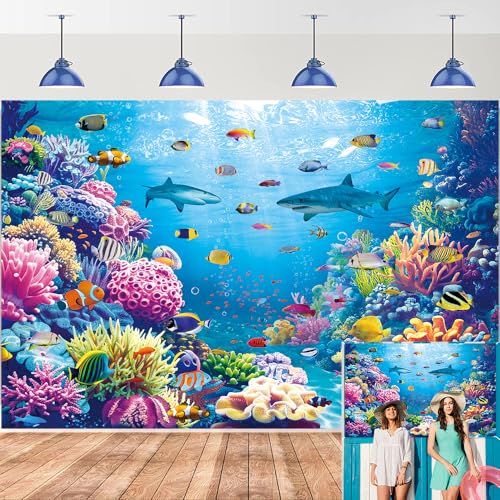 Under The Sea Backdrop Ocean Underwater World Tropical Fish Coral Summer Photography Background Aquarium Theme Baby Shower Birthday Party Decorations Banner Photo Props (7x5FT) - size: 7x5FT