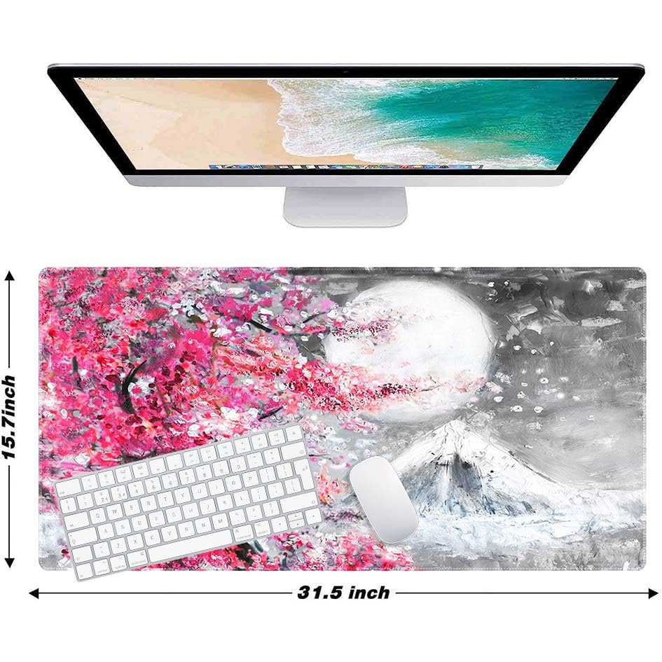 Watercolor Cherry Blossom Customized Large Extended Gaming Mouse Pad with Stitched Edges and Non-Slip Rubber Base,Suitable for Office and Home Use,31.5x15.7 Inches - color: Watercolor Cherry Blossom