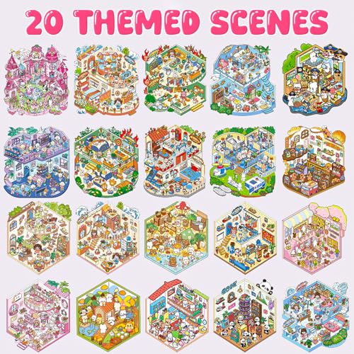 3D Sticker Scene Book for Adults, 20pcs DIY House Stickers Therapy Stress Relief DIY Craft with 2 Tweezers, Creative Funny Gift for Christmas - color: B2-box-20sets