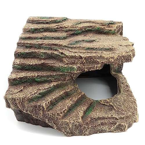 Resin Reptile Hideouts Cave Habitat Decor for Gecko Leopard Lizards Toad Turtle (B- Extra Large)