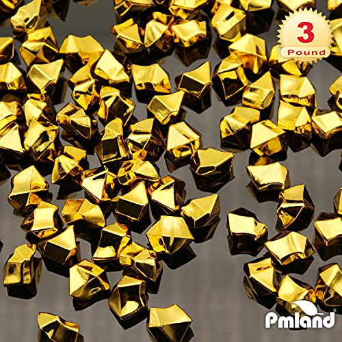 PMLAND Clear Fake Ice Rocks – 550 Pcs Large Gold Acrylic Gems Crushed Plastic Diamonds, 3 Lbs / 2.25 Quarts Bulk Vase Filler for Centerpieces Wedding Theme Décor Wedding Table Scatter - color: Gold