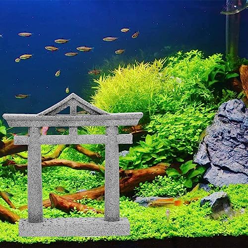 livelyfish Japanese Fish Tank Decorations Asian Aquarium Decor Torii Gate Ornament Japanese Shrine Oriental Pagoda Aquarium Sandstone Bridge Statues Betta Fish Decorations for Tank, S2 - size: Small-2