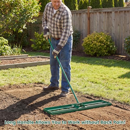 Goplus Lawn Leveling Rake, 42" x 10" Heavy Duty Level Lawn Tool w/ Ergonomic Handle for Soil, Effort-Saving Landscape Rake for Garden, Backyard, Golf Course, Farm, Pasture - style: 42" x 10", Green