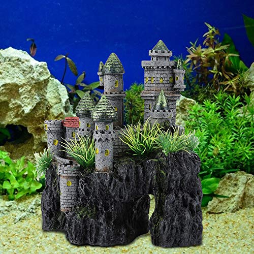 Tnfeeon Castle Aquarium Decoration - Large Resin Castle Decor Mountain View Aquarium Ornament with Fish Hideaway