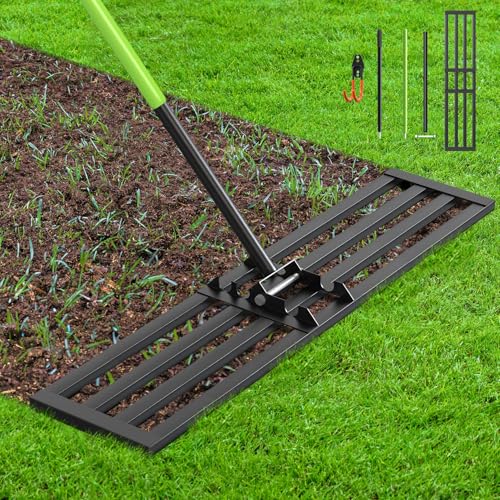 Seeutek Lawn Leveling Rake, 45” x 10” Lawn Leveler with 6.5FT Stainless Steel Handle Rakes for Lawns, 0-180° Adjustable Ground Leveler Tool for Yard, Level Soil Sand Dirt Surfaces - size: 45"*10"