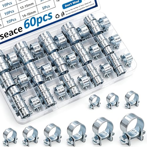 smseace 60Pcs Fuel Line Clamps Fuel Injection Hose Clamps 8-Sizes 7-16mm Zinc Plated High Pressure Hose Clamps For Diesel/Petrol Pipe in Automotive,Marine,Truck - size: 7-18mm