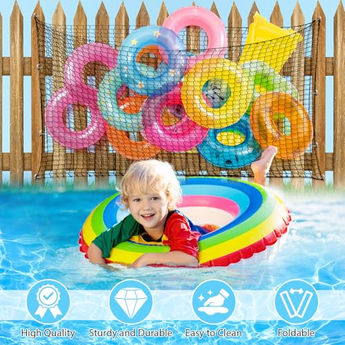 Aliceset 1/2/4 Pcs Pool Float Storage Net Bag Various Sizes Adjustable Swimming Pool Inflatable Toy Hanging Organizer Mesh Net Pouch Holder Reinforced Attaches to Poolside Fence - color: Black, size: 79 x 47"