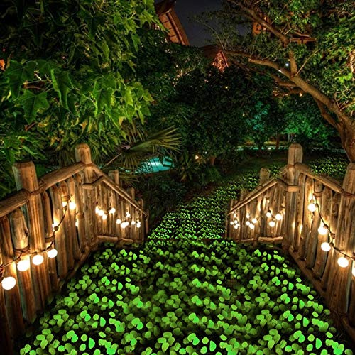 340 Pcs Glow in The Dark Garden Pebbles, Gardening Luminous Glow Stones Outdoor Decor Glowing Water Fish Tank Gravel (Green) - color: Green, size: 340
