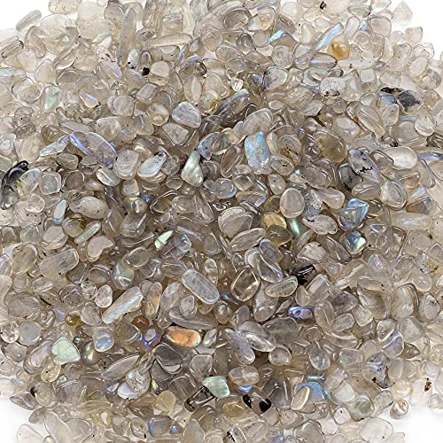 Cherry Tree Collection 1/2 Pound Polished Tumbled Gemstone Chips, Pebbles, Crystal Chips Bulk for Jewelry Making, Healing, Plants, Succulents, Aquariums, Decoration, Chakra (Labradorite) - color: Labradorite