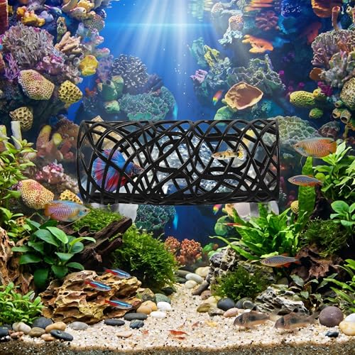 Fish Bed Tunnel, Premium Hollow Hideout Resting Tube with Suction Cups for Betta Fish and Shrimp in Aquarium Black PE Plastic 2 Pack - color: Black