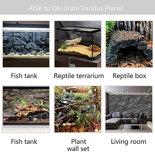 4pcs Rock Terrarium Background,3D Reptile Tank Background Board,Amphibian Stereo Backdrop Wall,Lizard Snake Gecko Spider Chameleon Turtle Fish pet silo Background Decorative Panel - color: grey-11.8"*8.8"（4pcs）