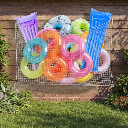 Aliceset 1/2/4 Pcs Pool Float Storage Net Bag Various Sizes Adjustable Swimming Pool Inflatable Toy Hanging Organizer Mesh Net Pouch Holder Reinforced Attaches to Poolside Fence - color: White, size: 87 x 55"
