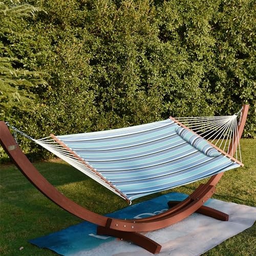 Lazy Daze Hammocks 12 FT Sunbrella Fabric Hammock Non-Fading with Spreader Bars and Free Pillow Fits for 2 Persons, All Weather and Fade Resistant for Patio Yard, 450 lbs Capacity, Dolce Oasis - color: Dolce Oasis