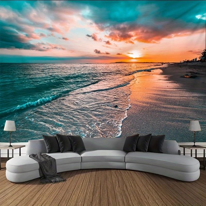 FENDROM Tropical Ocean Sunset Landscape Tapestry Wall Hanging,Sea Beach Gloden Sunshine Waves Tapestries Wall Blanket Wall Art for Dorm Living Room College Bedroom - color: Sunset, size: 59"L x 39"W