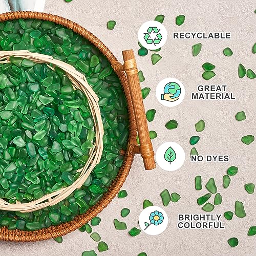 QEQEKAKA Sea Glass Stones for Crafts About 1LB (405g/14.28oz) Green Glass Pebbles Gemstones Bulk for Aquarium Rocks Fish Tank Gravel Green Filler for Vases Centerpieces - color: Green, size: 1LB (405g/14.28oz)