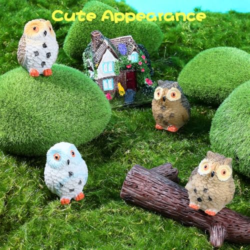 4pcs Mini Resin Owls and 1pcs Branch, Miniature Owl Figurines for Fairy Garden Accessories, Plant Pot, Bonsai Craft Decor, Cake Topper, DIY Home Micro Landscape Ornaments - style: Owl and Branch