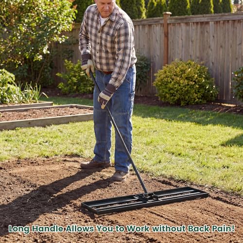 Goplus Lawn Leveling Rake, 42" x 10" Heavy Duty Level Lawn Tool w/ Ergonomic Handle for Soil, Effort-Saving Landscape Rake for Garden, Backyard, Golf Course, Farm, Pasture, Black - style: 42" x 10", Black