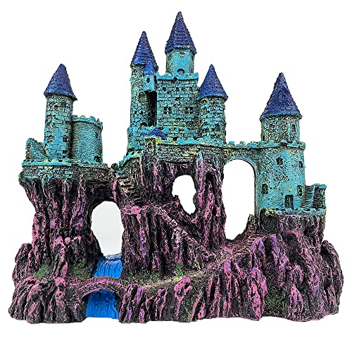 Aquarium Castle Decoration for Fish Tank Castle Cave Hideouts House Plants Supplies Accessories Safe for Freshwater and Saltwater Fish Tanks – Medium（Blue） - color: Age-of-Magic Wizard’s Castle [ Blue ]
