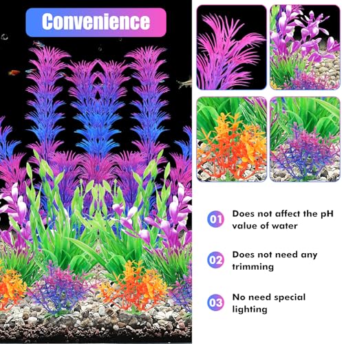 AQUANEAT Artificial Fish Tank Plants, Aquarium Decorations, Purple Plastic Accessories, 10pcs
