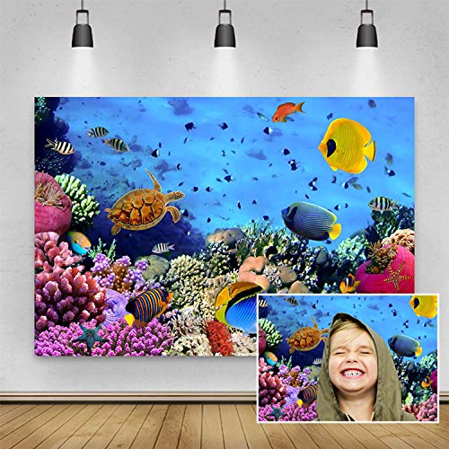 Under The Sea Backdrop,Yeele 7x5ft Underwater Scene Colorful Marine Coral Fishes Aquarium Photography Background,Seabed World Diving Holiday Baby Portrait Photo Booth Shoot Studio Props Wallpaper