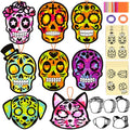 Renbuzhu 36PCS Dia De Los Muertos Crafts Bulk: Sugar Skull Paper Suncatchers DIY Kit for Day of The Dead Halloween Party Activities Decorations, Window Stained Glass Effect Art Supplies - style: dia de los muertos
